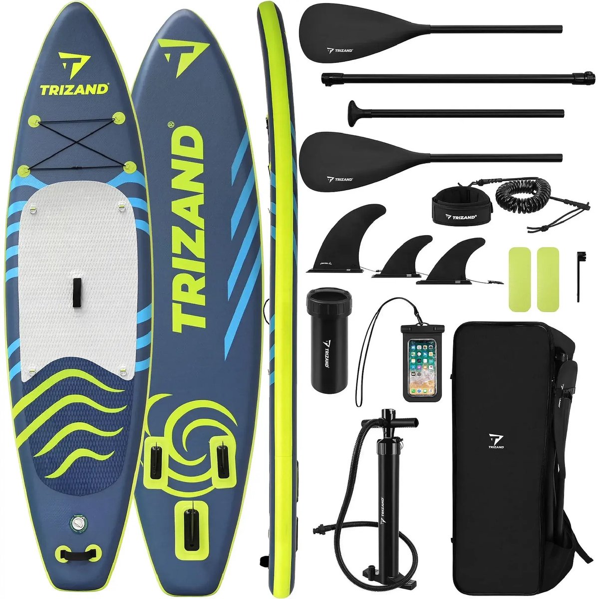Trizand SUP-board 350 cm met verstelbare peddel, pomp, leash, telefoonhoesje en transportrugzak
