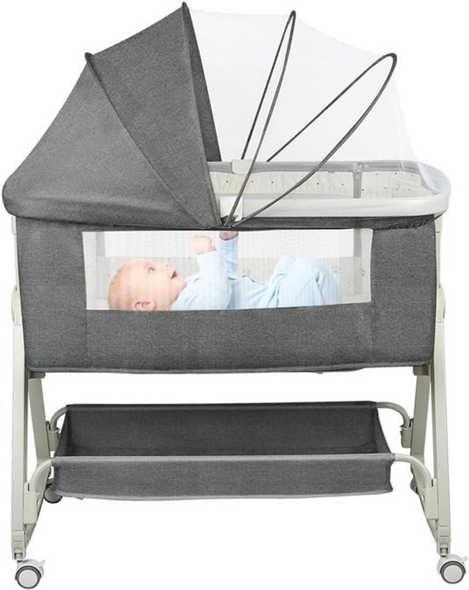 Babybed met Muggennet - Bijzetbed Kinderbed - Veilig Slapen - In Hoogte Verstelbaar - 100 x 100 x 100 mm