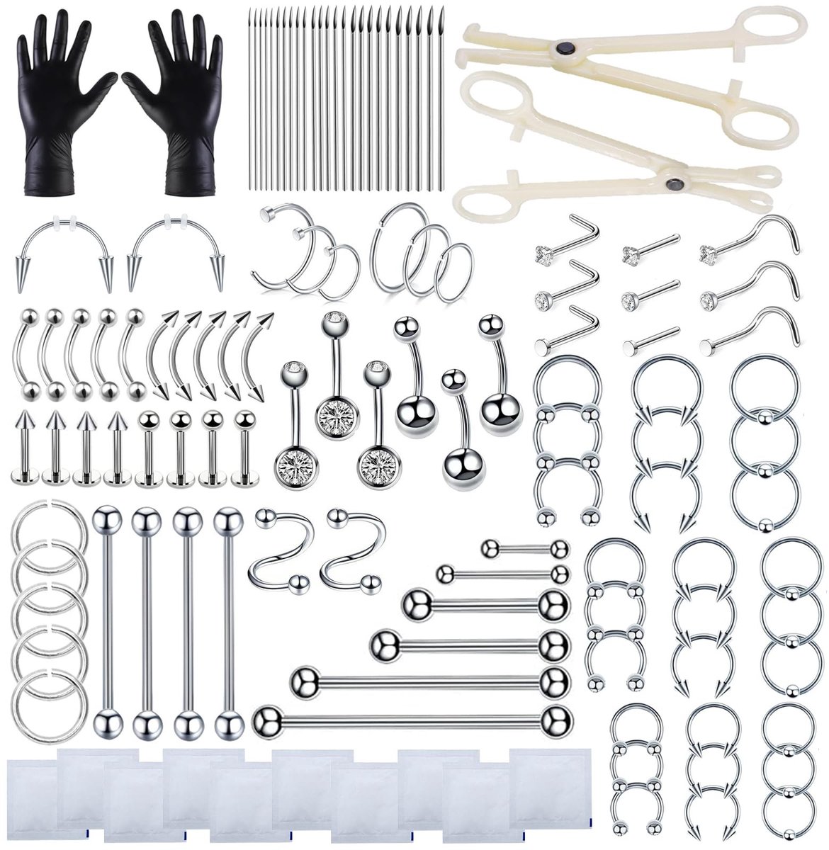 Lichaamspiercingset - 124 stuks inclusief naalden