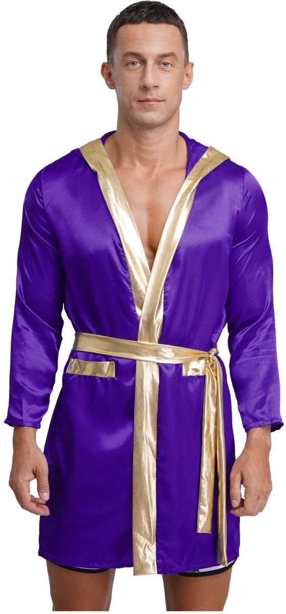 Heren Satin Boxing Bathrobe - Met Kap en Ceintuur