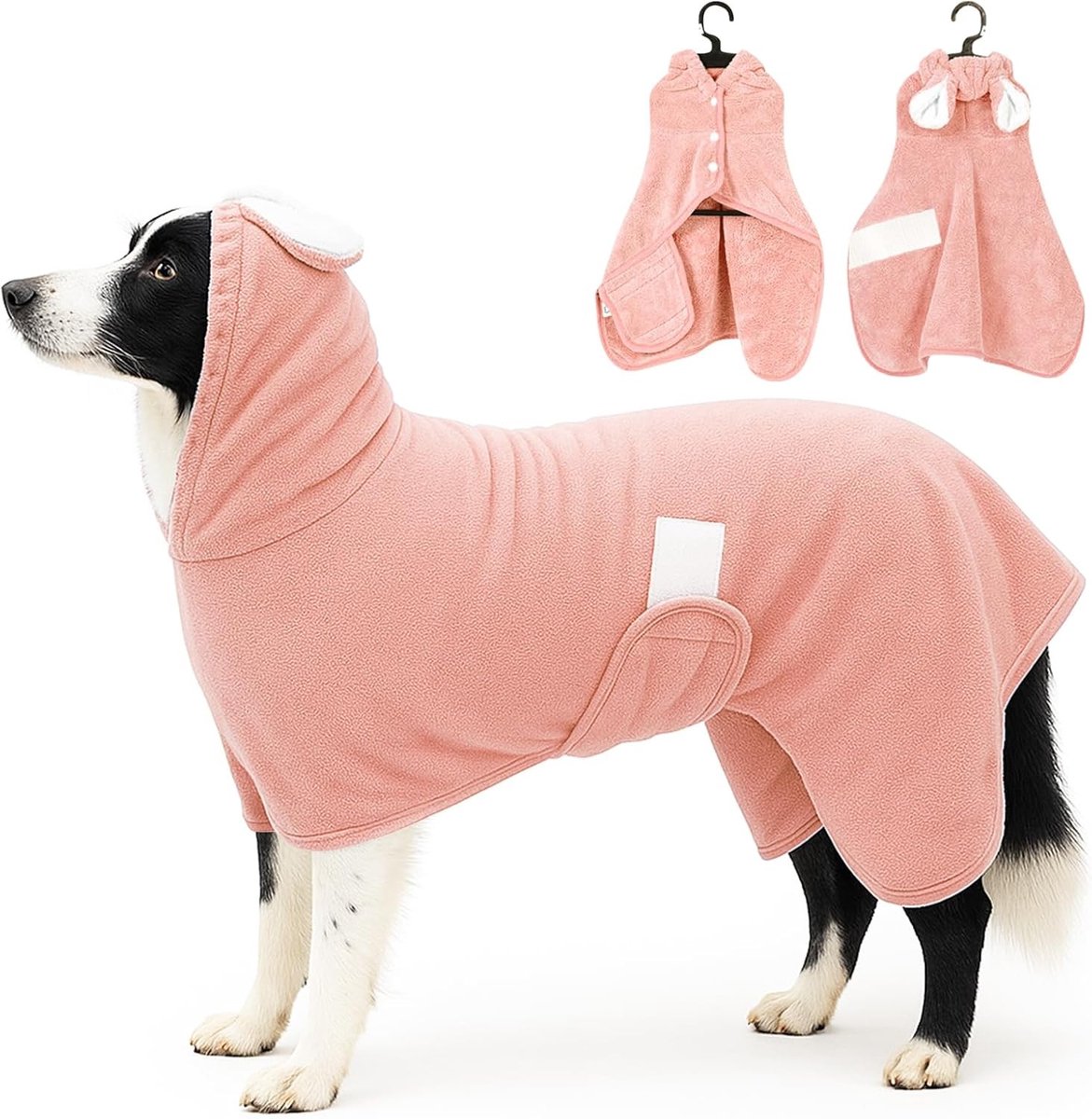 Schattige en super absorberende badjas voor honden en katten met capuchon, verstelbare kraag en buigbare riem voor XS tot XL huisdieren in koraalroze kleur