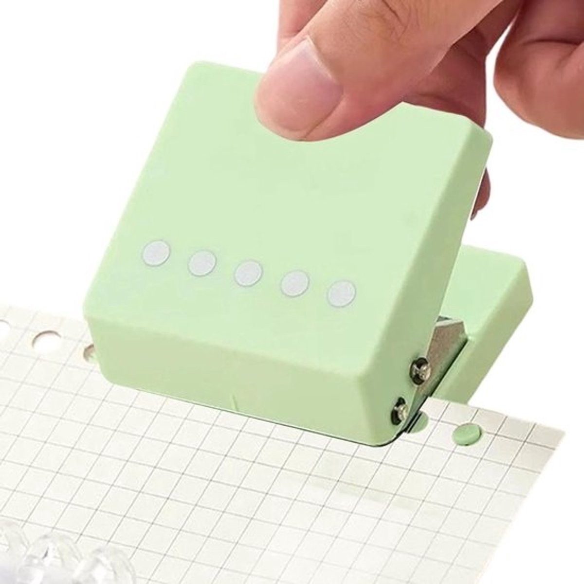 Mini perforator - Gatpons handbediend - Papier organiseren - Antislip onderkant - 5mm gaten - Lichtgroen