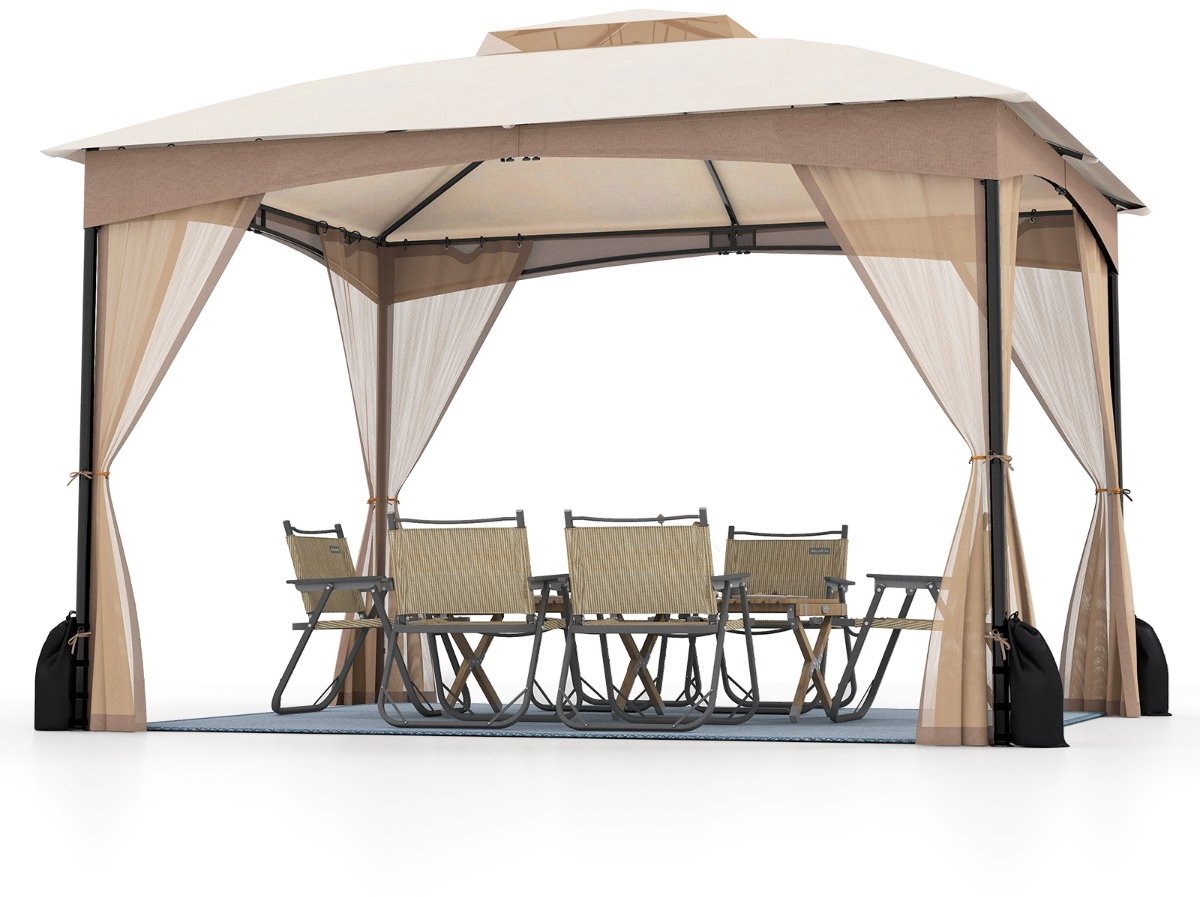 SureDeal® - Partytent - Paviljoen - Vouwpaviljoen - Zandzakken - Muskietennetten - Dubbel Dak Waterdicht - Stabiel - 365x300x288 cm - Khaki