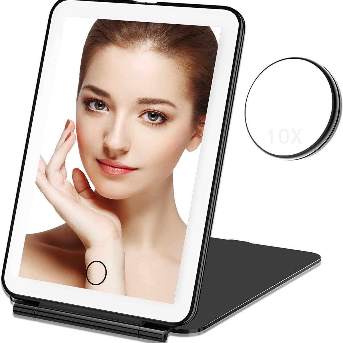 YAGXIG Cosmetische spiegel - Met 72 LED-lampjes - Oplaadbaar - Draagbare verlichte reisspiegel - 3-kleuren verlichte spiegel - Dimbaar touchscreen - Opvouwbare verlichte cosmetische spiegel