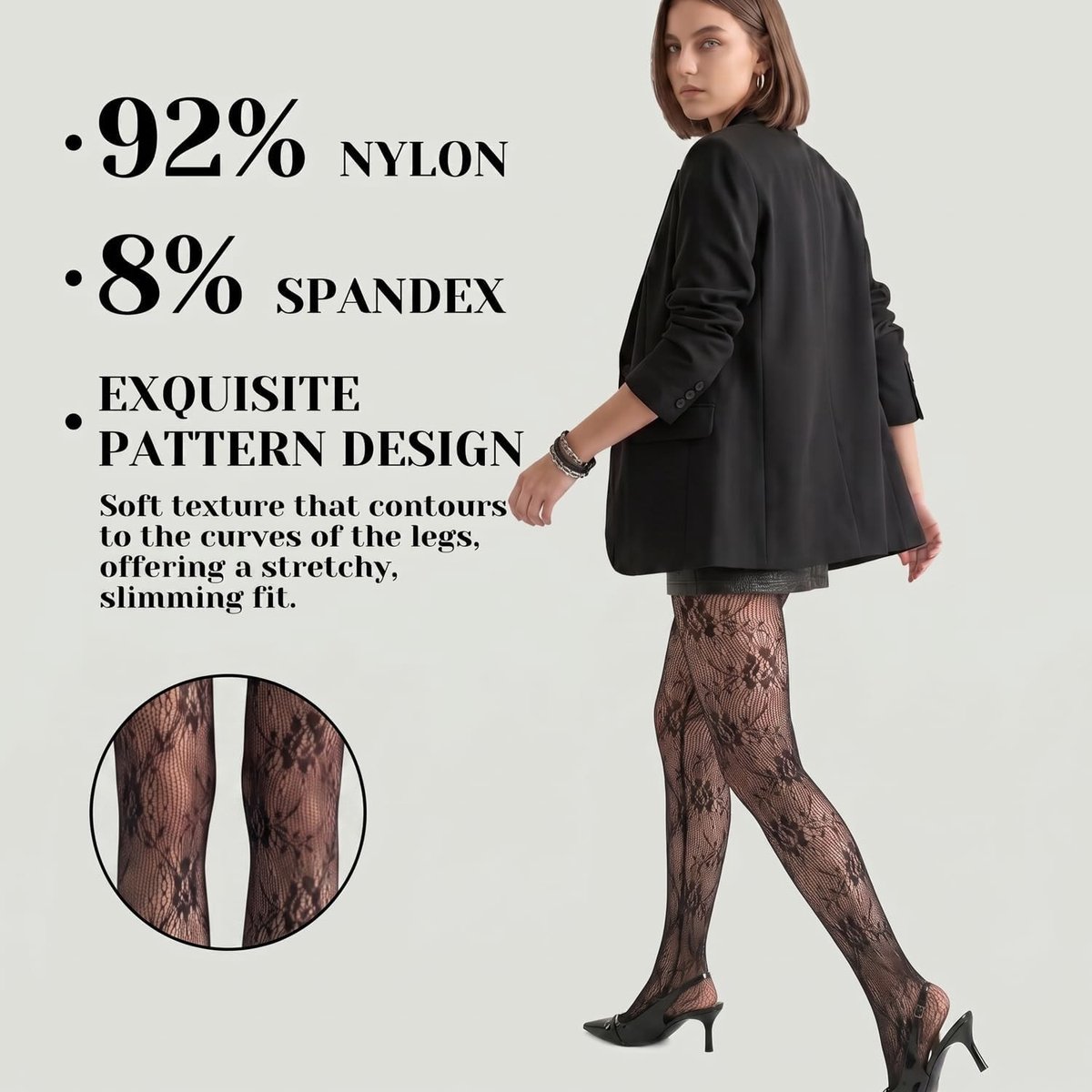 Lace Pantyhoses met Visnet en Bloemenpatroon - Zwarte Hoge Taille Kousen, 2 Paar, One Size, Perfect voor Feestjes en Casual Outfits