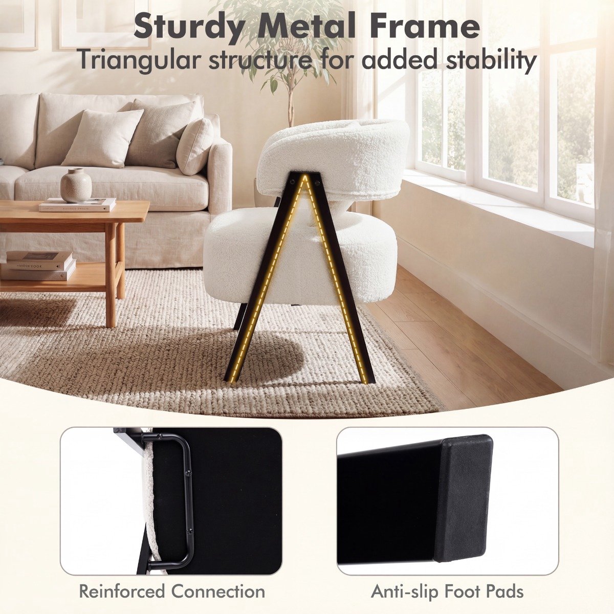 SureDeal® - Fauteuil - Leesstoel Bekleed - Kunstbont Loungestoel - Lendenkussen - Metalen Poten Moderne - 65x62x72,5 cm - Wit