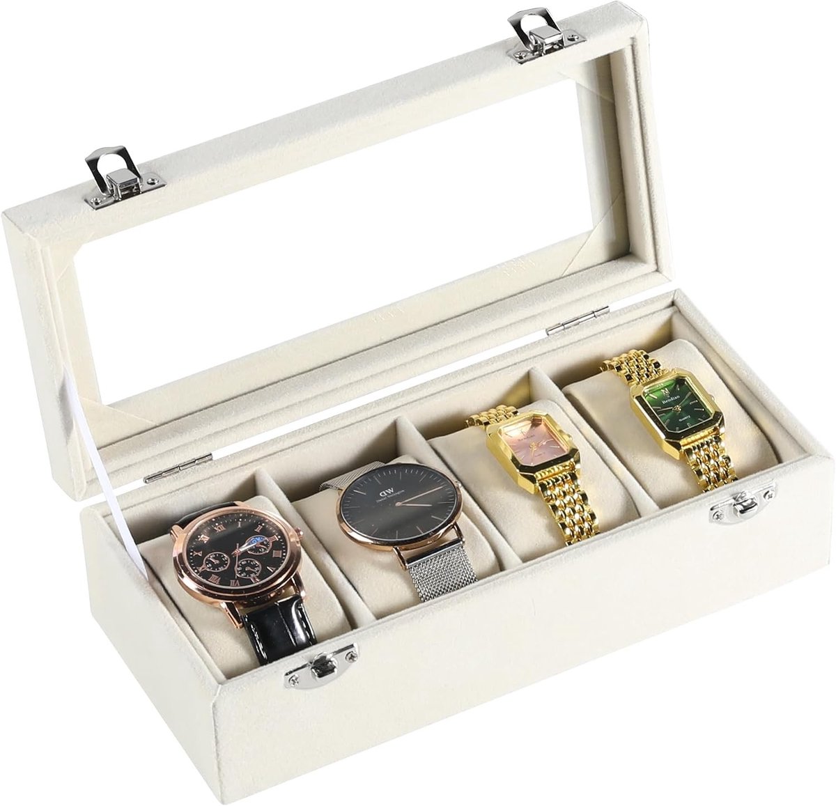 Elegante Horlogebox met 6 Slots, Fluwelen Horloge Organizer met Glazen Deksel, Veilig en Stijlvol Horlogeopslag voor Mannen en Vrouwen, Perfect Cadeau voor Horlogeliefhebbers