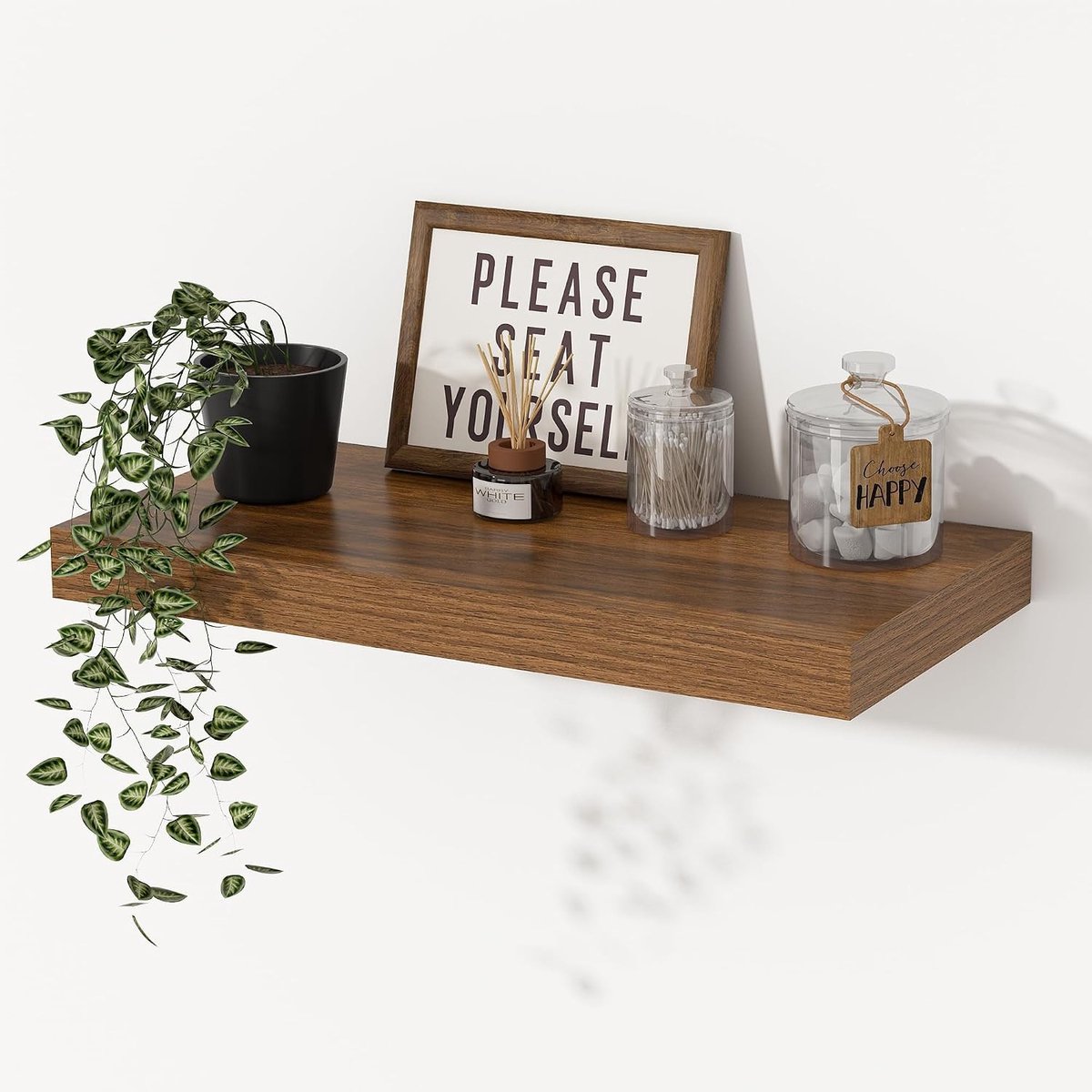 Diepe Wandplank van Hout 29,5 cm - Floating Shelf voor Keuken, Woonkamer, Badkamer en Kantoor, MDF, Walnoot, Extra Opbergruimte