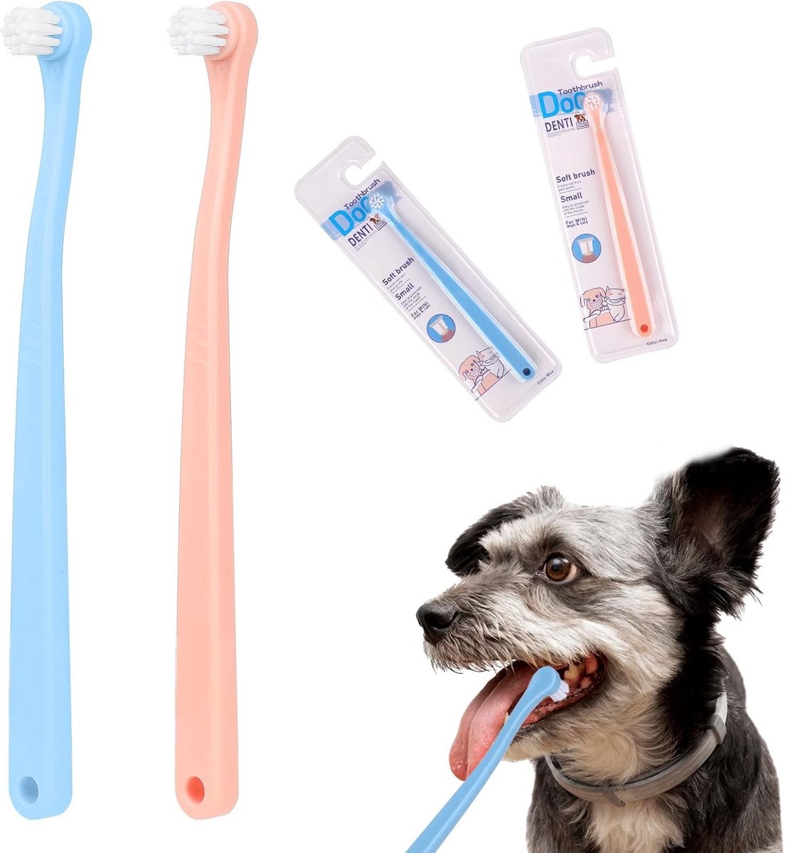 Set van 2 tandenborstels voor honden en katten, zachte mini kop voor grondige reiniging, ideaal voor puppy's, kittens en kleine huisdieren, draagbaar en gebruiksvriendelijk