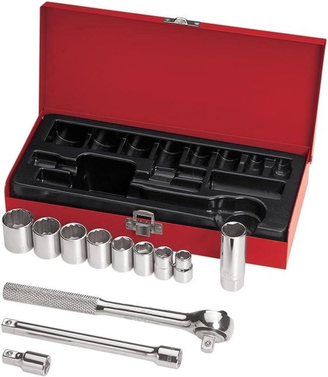 Doppenset - Sleutelset Ratel - Auto Reparatie - 12 Delig - 3/8 inch - Metaal
