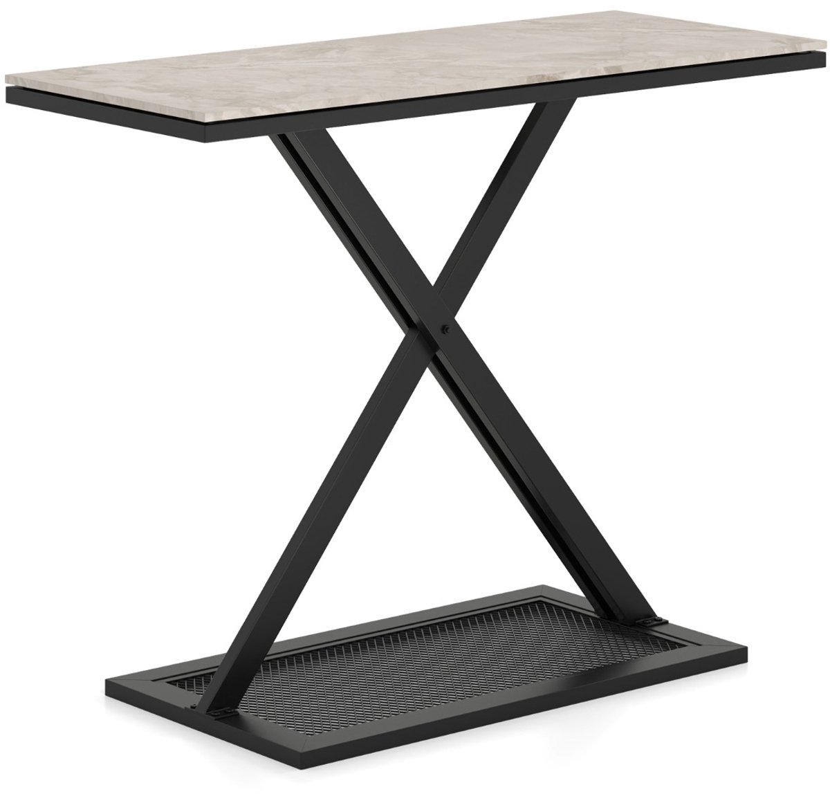 SureDeal® - Consoletafel - Imitatiemarmeren Blad Haltafel - Metalen Elegante Bijzettafel - 100x40x77,5 cm - Wit en Zwart