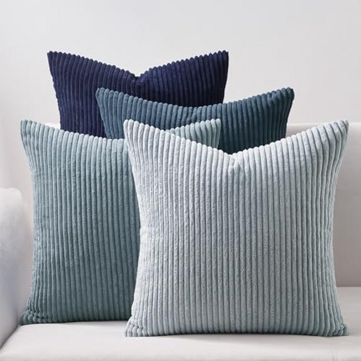 4x Kussenhoezen 40x40 cm Blauw Fluweel Corduroy Sierkussenslopen Decoratief voor Bank Slaapkamer Woonkamer