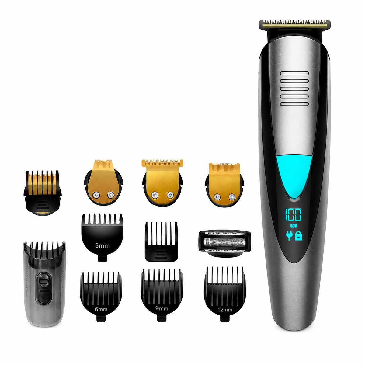 Multitrimmer 5-in-1 – Voor Hoofd, Baard en Lichaam – IPX7 Waterdicht – 60 Min Accuduur – Digitaal Display