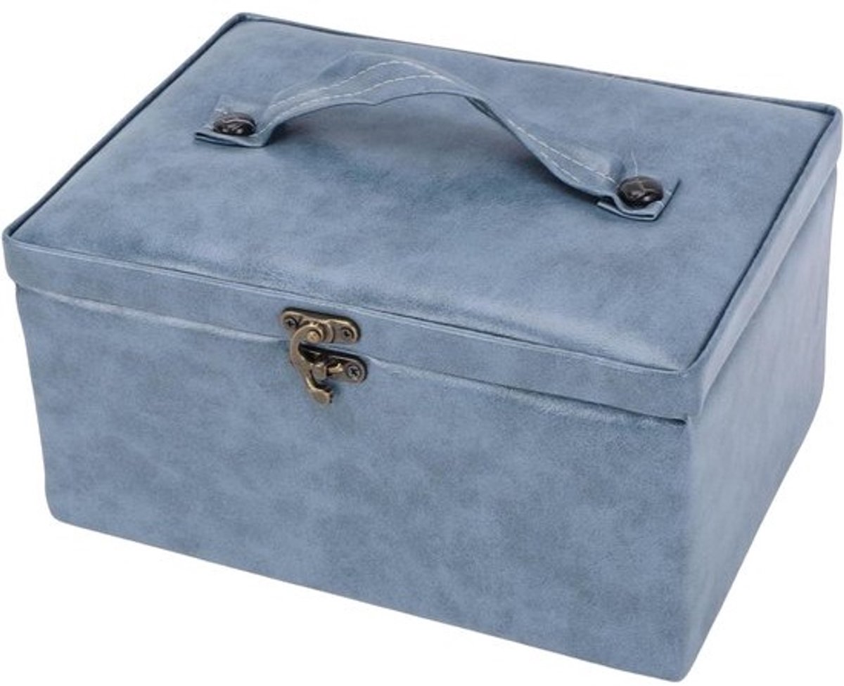 Naaidoos met Lade - Naaiset Organizer - Naaigereedschap Opbergen - Dubbellaags Ontwerp - 23.8 x 17.5 x 12.3 cm - Blauw