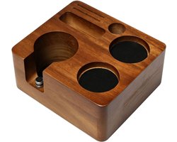 Houten tamper station voor espresso 51mm/54mm, ideaal voor barista's, duurzaam acaciahout, perfect voor koffiezetten