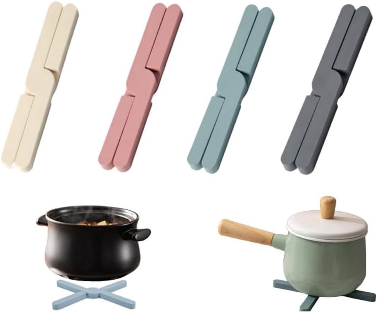 Set van 4 Hittebestendige Potbeschermers, Opvouwbare Onderzetters van Silicoon, Antislip Coasters voor Borden, Potten en Glazen, Ideaal voor Keuken en Tafelgebruik