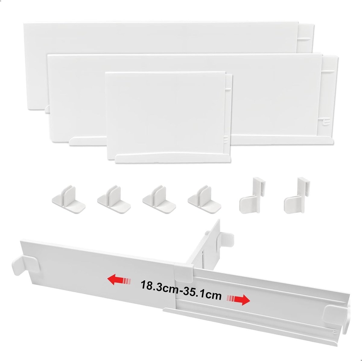 Verstelbare ladeverdelers, 3-delige set voor lade-organisatie, ideaal voor keuken, slaapkamer en kantoor, geschikt voor lades van 18-35 cm hoog en meer dan 6 cm diep