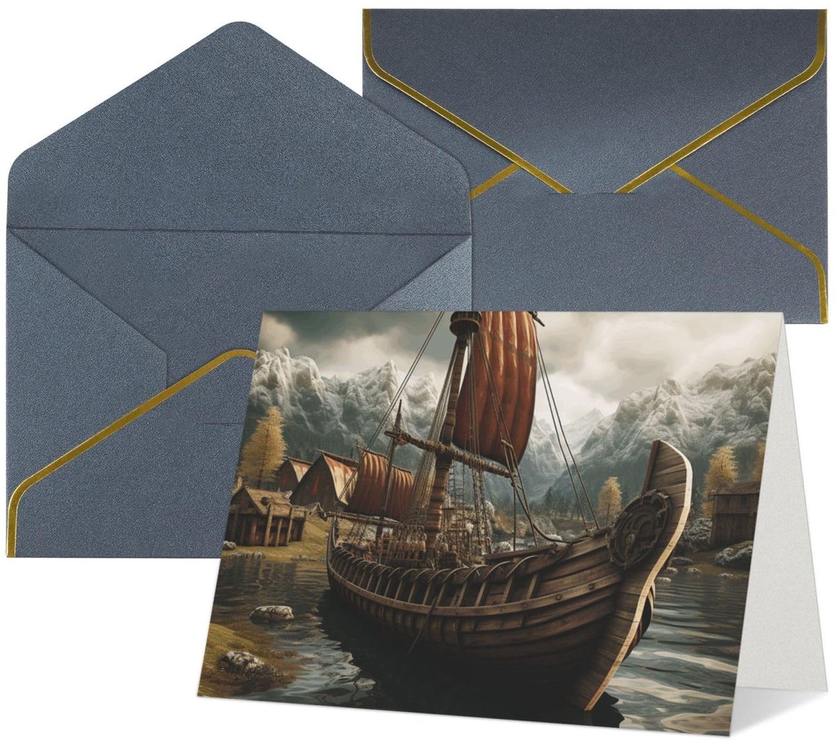 Wenskaarten met enveloppen - Oude Vikingboot - 11,5x16 cm