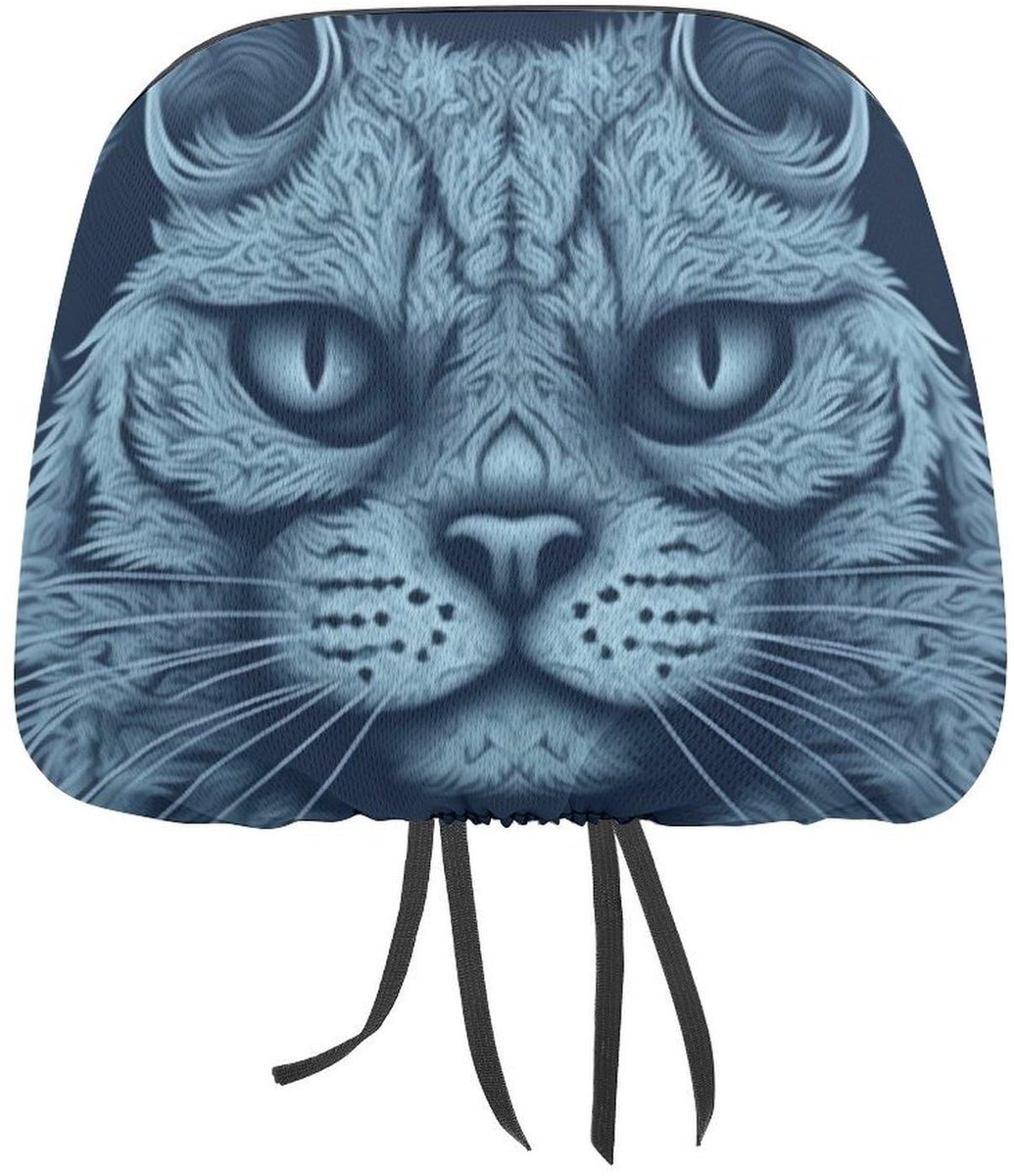Auto Hoofdsteun Covers - Zachte Ademend met Blauwe Kat Hoofd Patroon