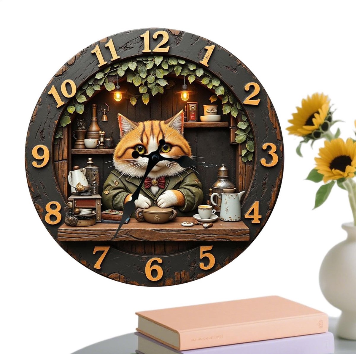 Wandklok - Houten kat thema - 30 cm