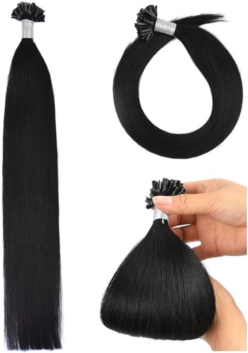 20 Inch Rechte Remy Echte Mensenhaar Extensions met U Tip Keratine - 50g #1 Zwart, Perfect voor Volumineuze Haarstijl