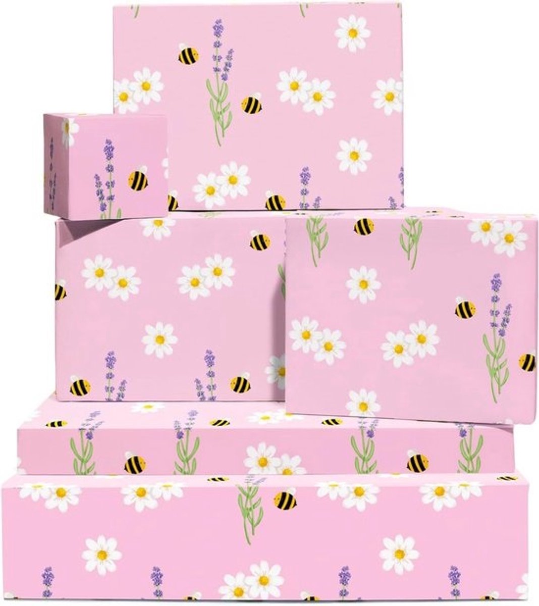 Inpakpapier Vellen - Cadeaupapier Baby Shower - Verjaardagscadeaus Inpakken - Met Bijen En Bloemen - 6 Vellen 70x50cm - Roze