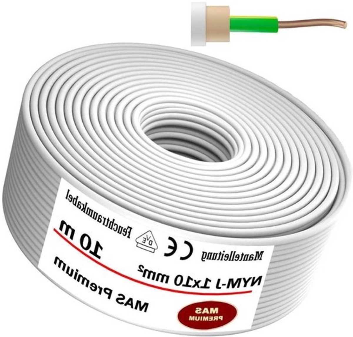 Stroomkabel Vochtige Ruimtes - Mantelleiding Elektriciteitsdraad - Vaste Installatie - Voldoet aan VDE-Norm - 1 x 10 mm² - Grijs