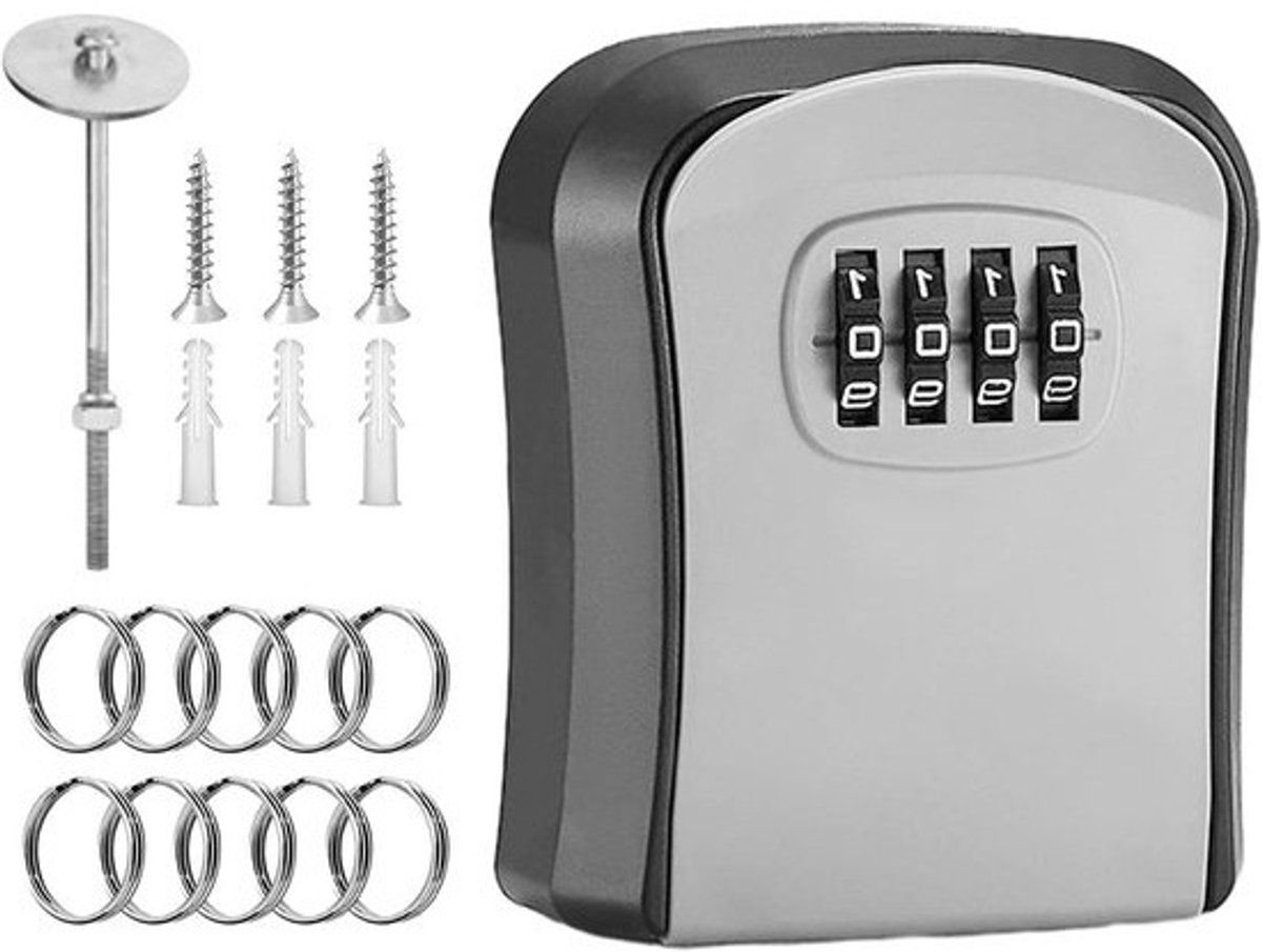 Sleutelkluis - Kluisje Codekluis - Veilig Sleutels Bewaren - 4-Cijferige Code - 9.6 x 4 x 12 cm - Grijs Zwart