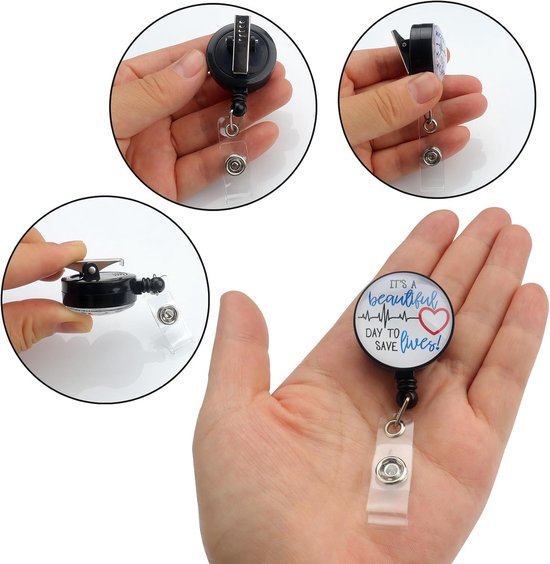 6 Stuks Retractable ID Badge Reel met Clip voor Zorgprofessionals, Onderwijs en Therapie - Geschikt voor Artsen, Verpleegkundigen en Docenten — afbeelding 4