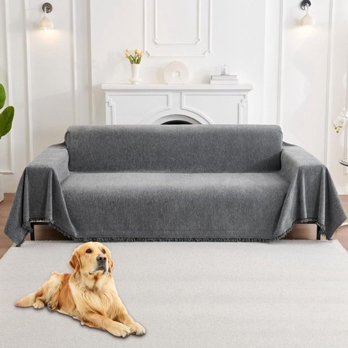 Antislip Bankhoes - Meubelbeschermer Bankdeken - Meubels Beschermen - Unieke Antislip Deeltjes - 231 x 340 cm - Grijs