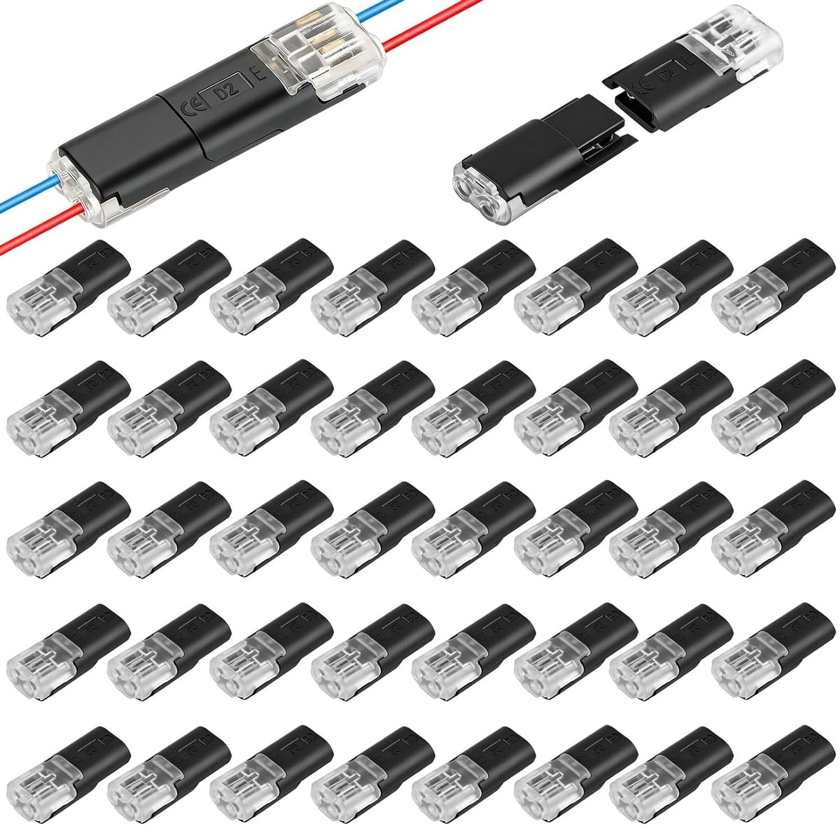 Waterdichte 2-polige kabelconnectoren, 40 stuks, voor 12V voertuigen, geschikt voor crimpverbindingen, LED verlichting en elektrische systemen