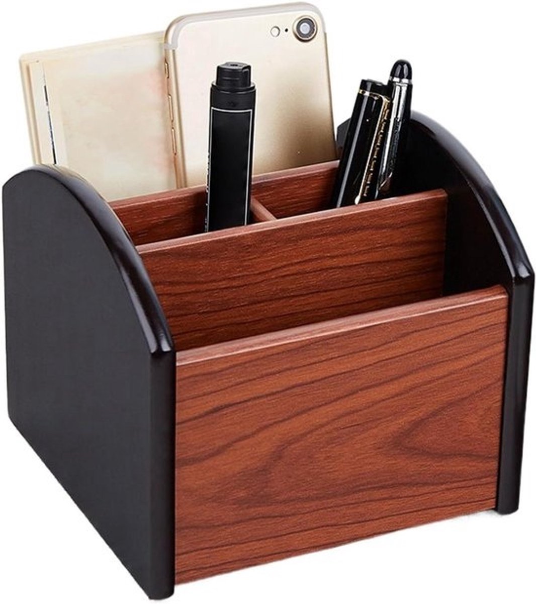 Bureau Opbergsysteem - Bureau Organizer - Bureau Opruimen - 360 Graden Draaibaar - 14 x 15 x 14 cm - Houtkleur