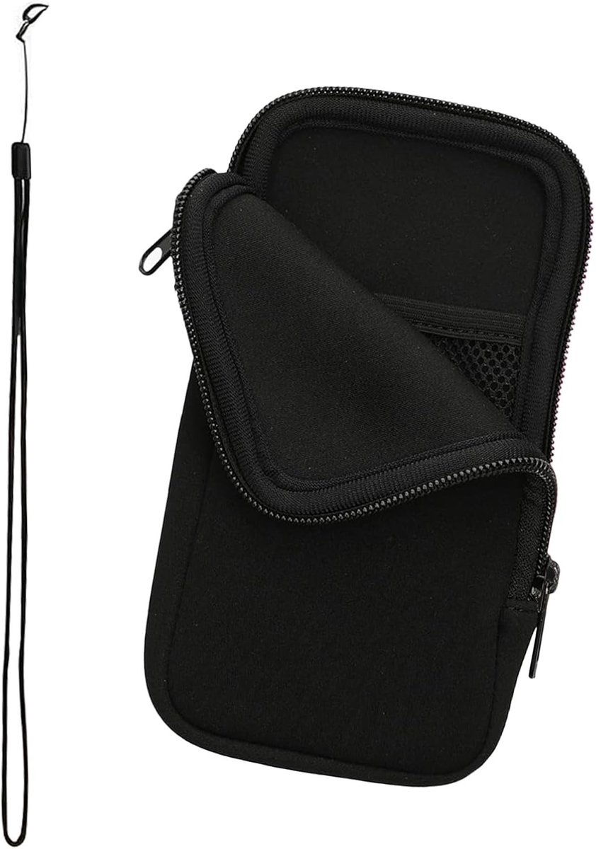 Zwarte Smartphone Hoes met Neopreen Rits, Beschermende Tas voor Telefoon, Powerbank en Accessoires, Ideaal voor Reizen, Kantoor en School