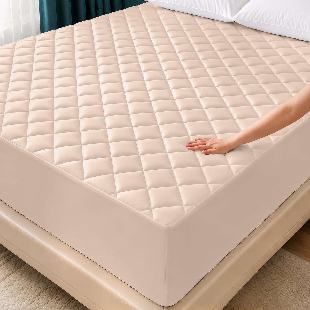 Matrasbeschermer - Gequilt en ademend - Beige - Koningin 152 x 203 cm