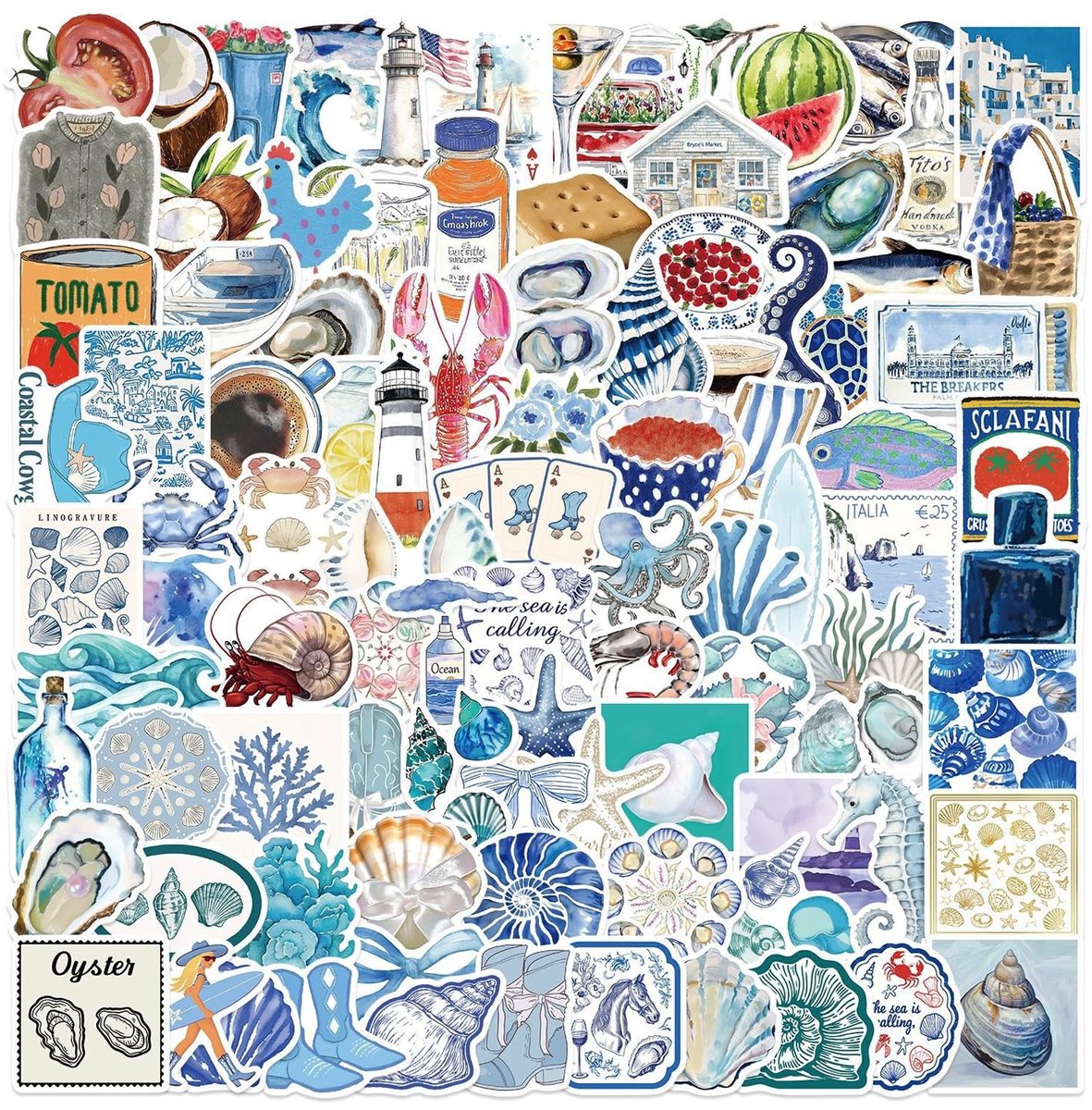 100 Stuks Waterdichte Vinylstickers - Oceaan Thema Blauw