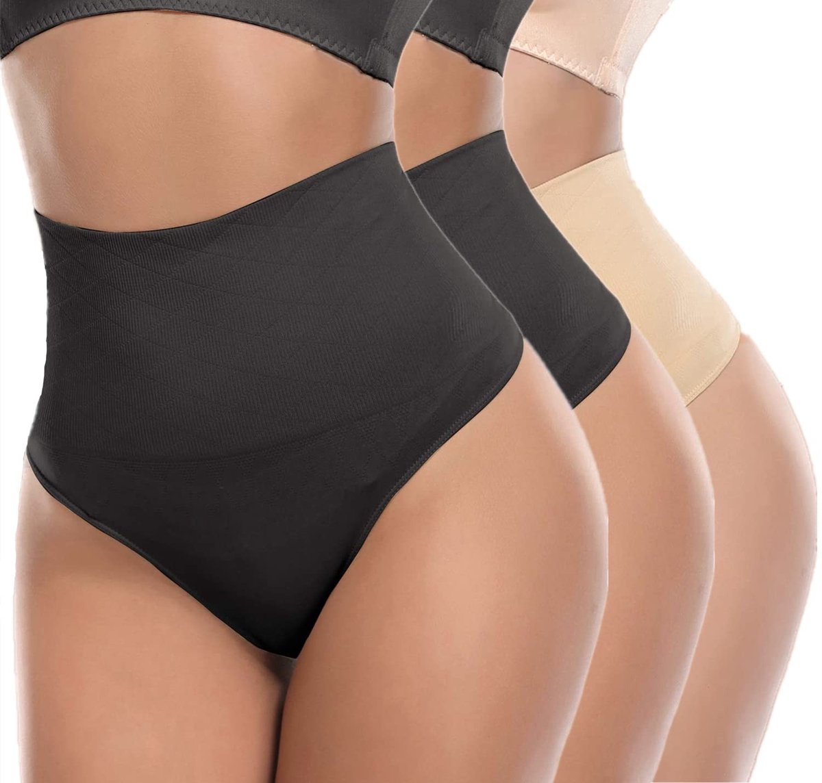 Shapewear Thong voor Vrouwen - Hoge Taille met Buikcontrole - Noir en Beige
