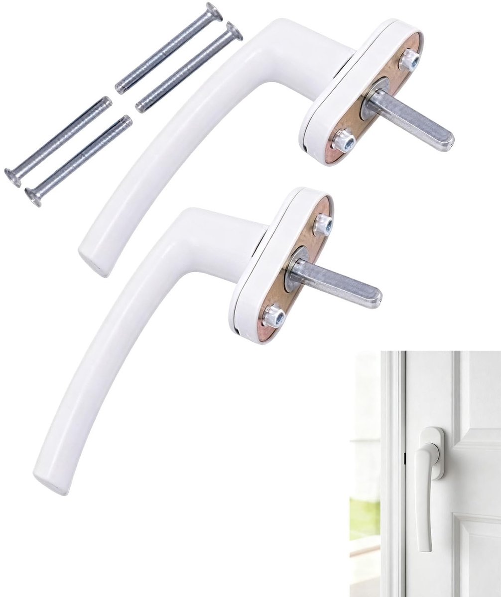 Set van 2 Raamgrepen - Wit Aluminium - Inclusief Montagebouten