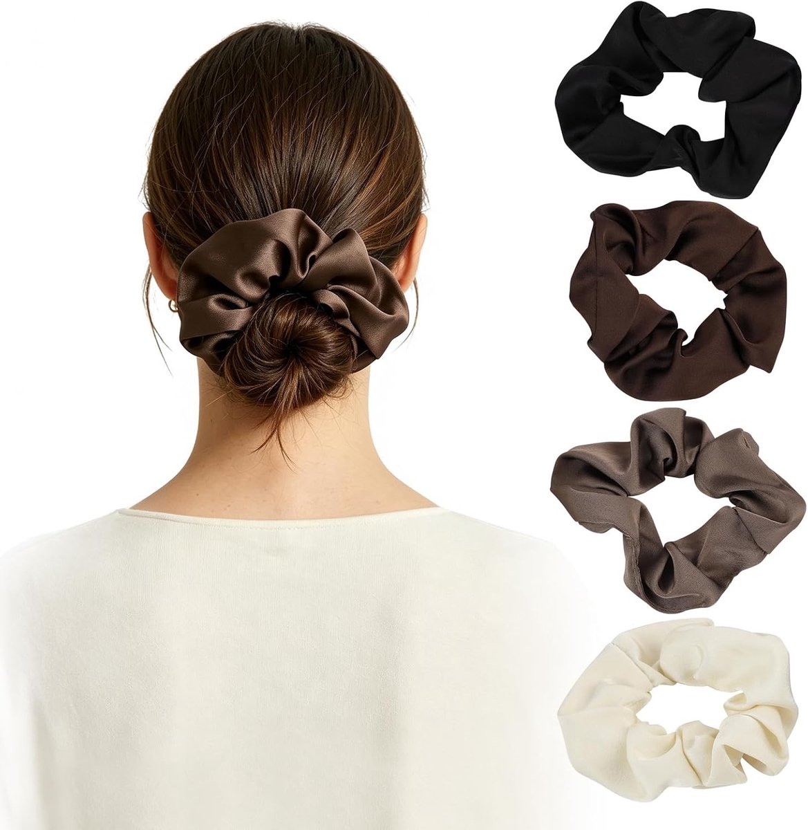 Grote elastiekjes van satijn en zijde voor dames, haaraccessoires, haarbeschermers, geschikt voor dun en dik haar, 4 kleuren, 4 stuks