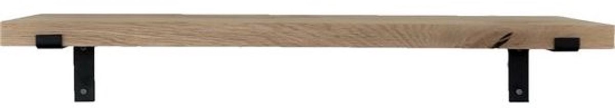 GoudmetHout Lichte Eiken Wandplank - 260x25 cm - Plankdragers L Mat Zwart Licht eiken