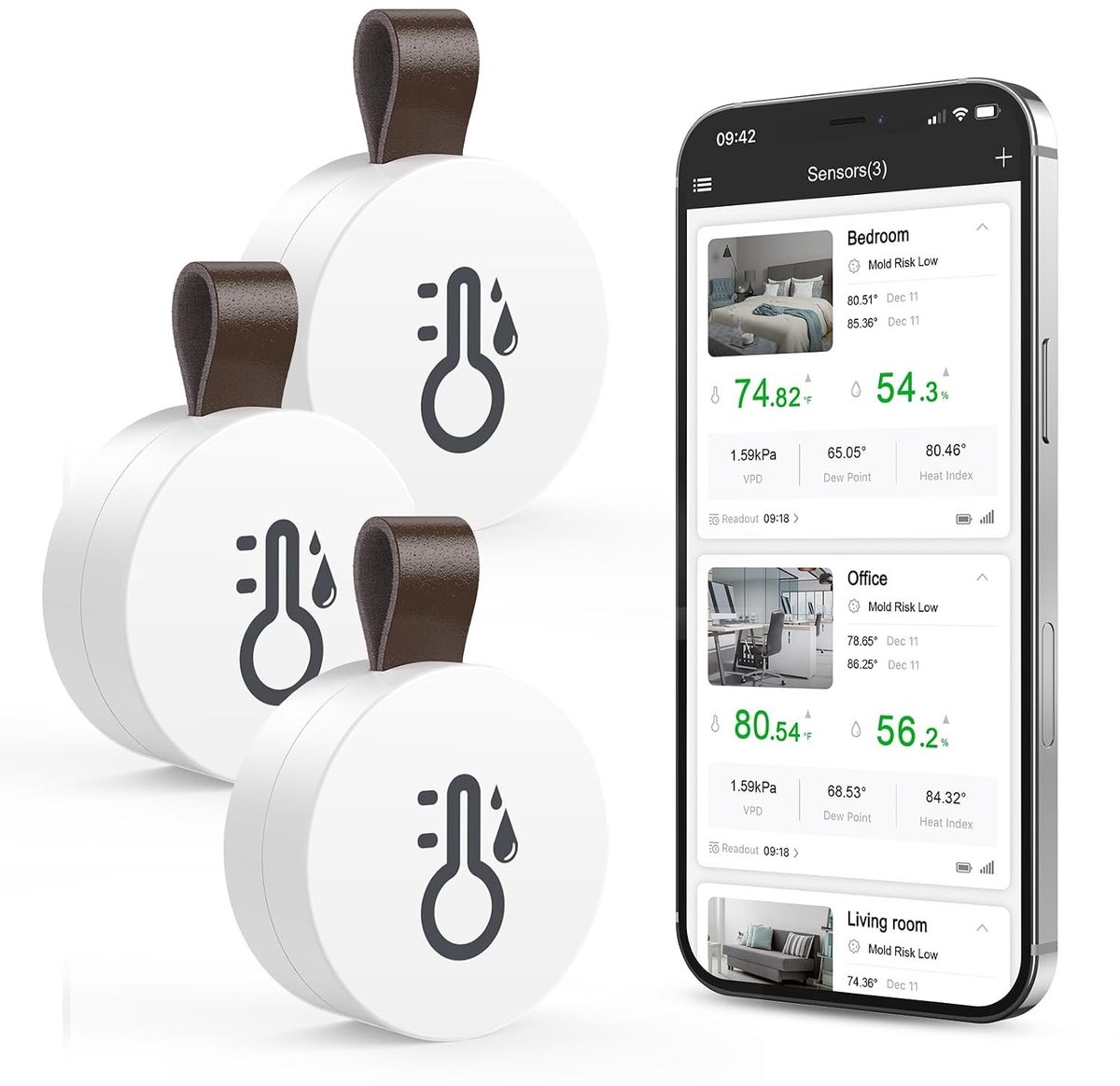 Draadloze Bluetooth Thermometer en Hygrometer met App, Digitale Temperatuur- en Vochtigheidsmeter voor Thuis, Kweekhuis en Wijnkelder, Set van 3 Stuks