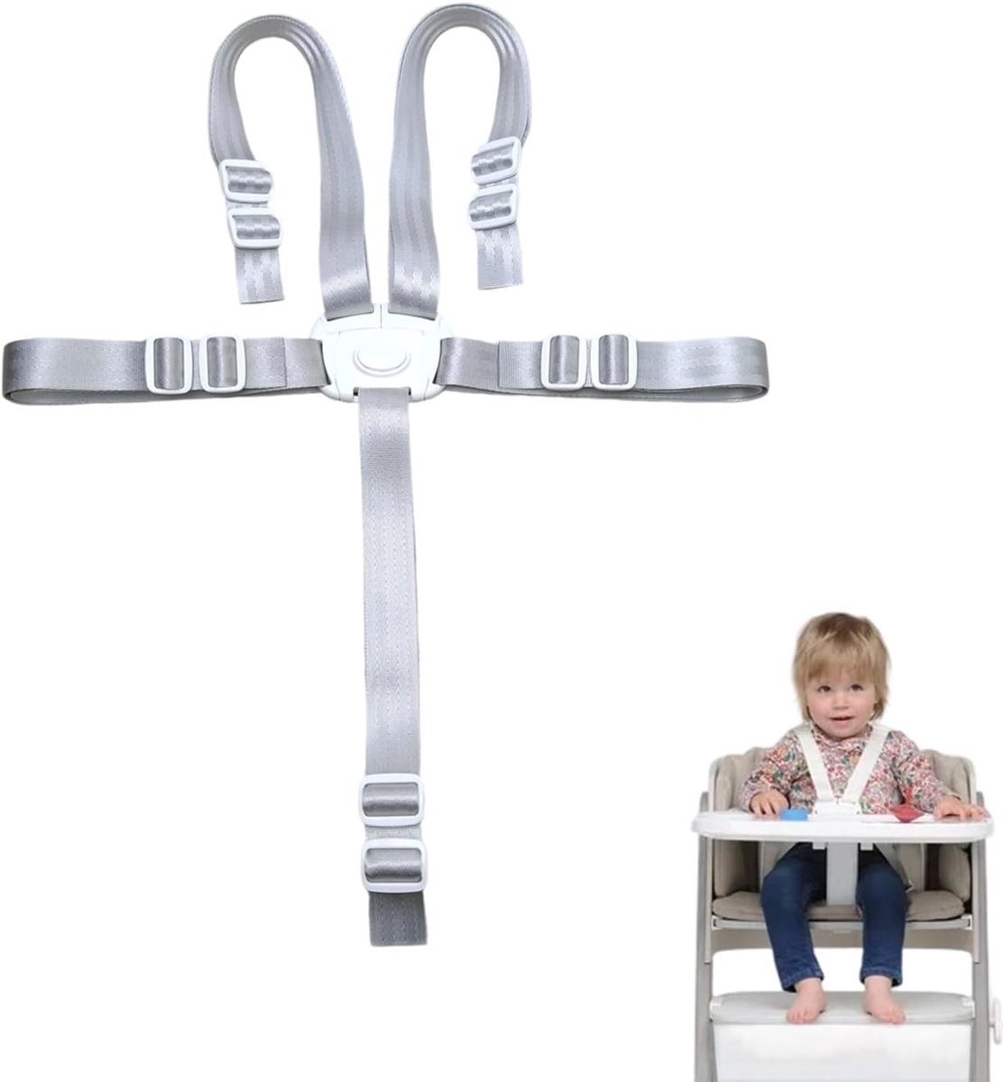 Veiligheidsgordel voor kinderstoel met 5 punten, verstelbare harnas voor kinderen, kinderveiligheidsgordel, geschikt voor kinderwagens en stoelen