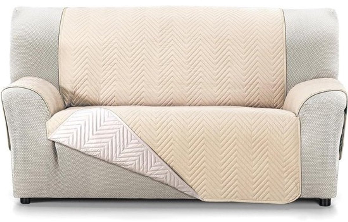 Bankovertrek Gewatteerd - Bankhoes Omkeerbaar - Meubels Beschermen - Omkeerbaar Design - Voor 2-zits Bank - Beige Linnen
