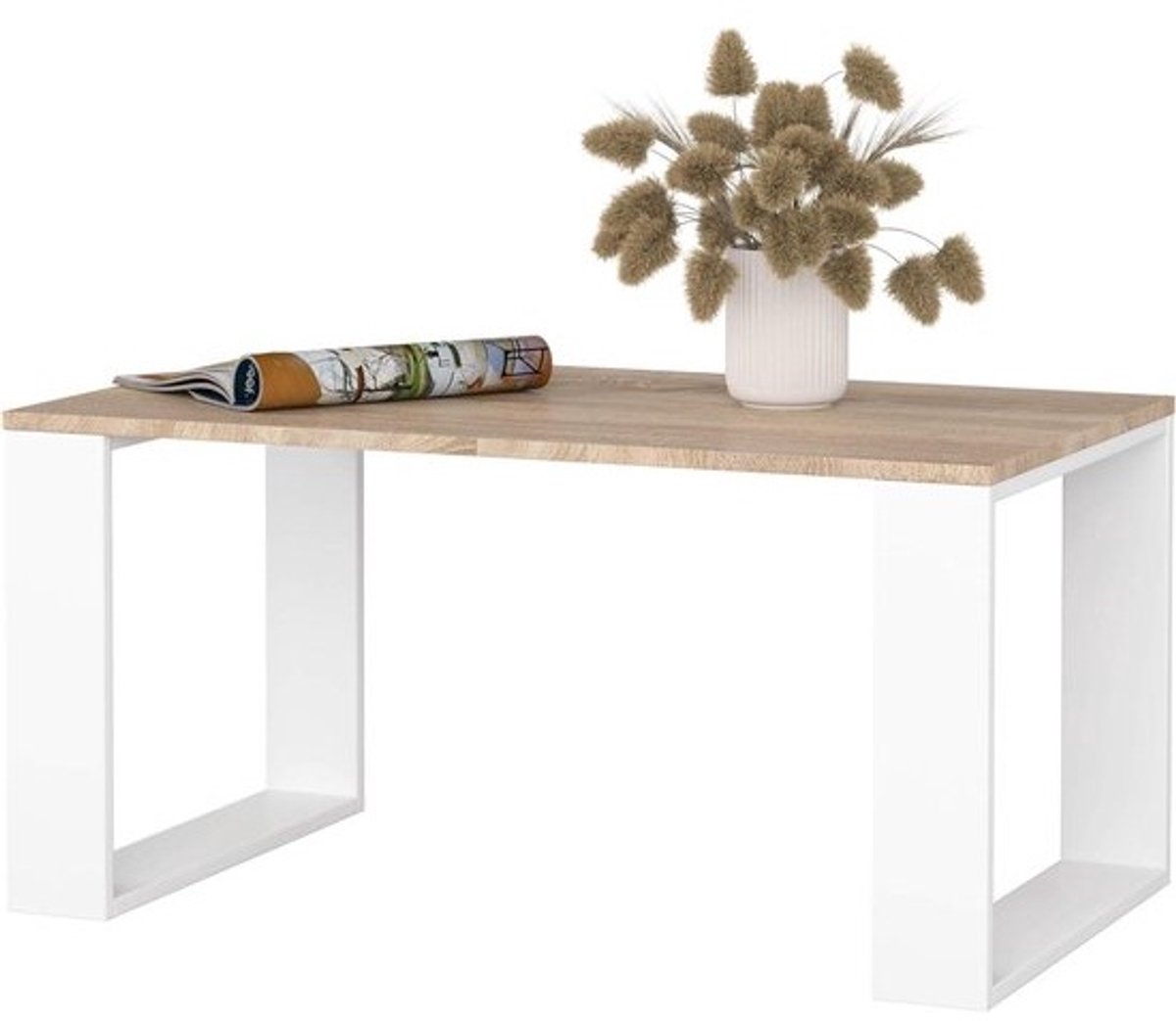 Salontafel - Woonkamer Tafel - Opbergen Decoratie - Luchtige Constructie - 92 x 45 x 53 cm - Wit Sonoma Eiken