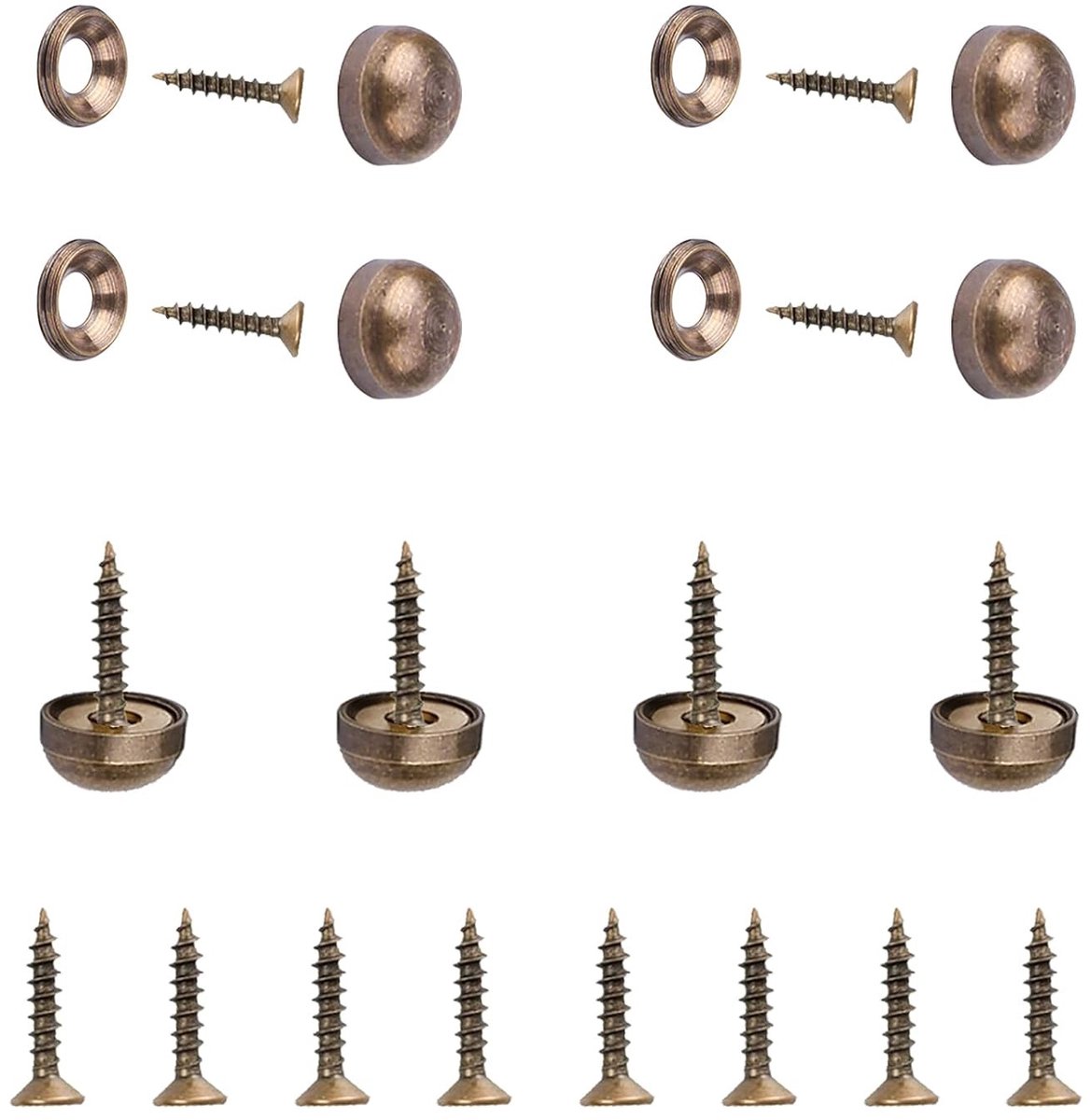 Decoratieve messing schroeven voor spiegels - 8 schroeven met ronde doppen en ringen (9mm) voor een stijlvolle afwerking