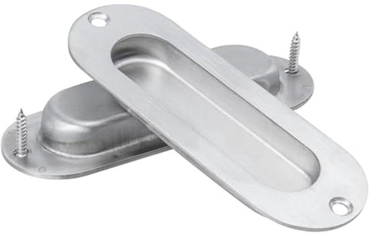 Set van 2 Ovale Deurgrepen, RVS Inzetgreep, Verzinkte Schuifgreep voor Deuren, Kasten, Lades (120 x 40 x 14 mm)