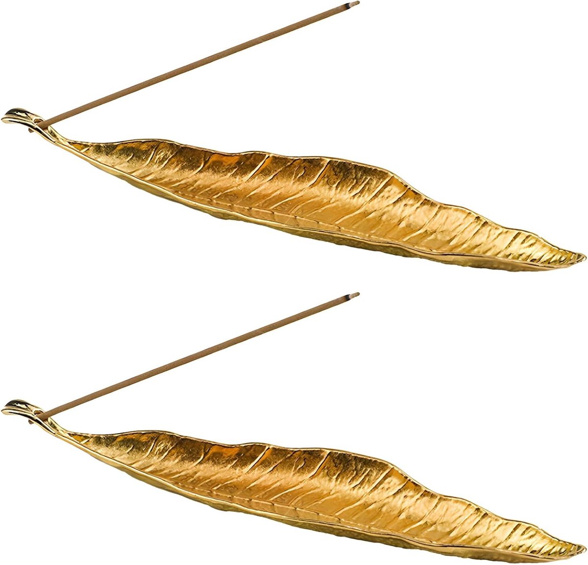 Set van 2 Metalen Wierookhouder met Bladontwerp in Brons - Wierookbrander en Asopvang voor Thuis, Kantoor, Yoga en Meditatie
