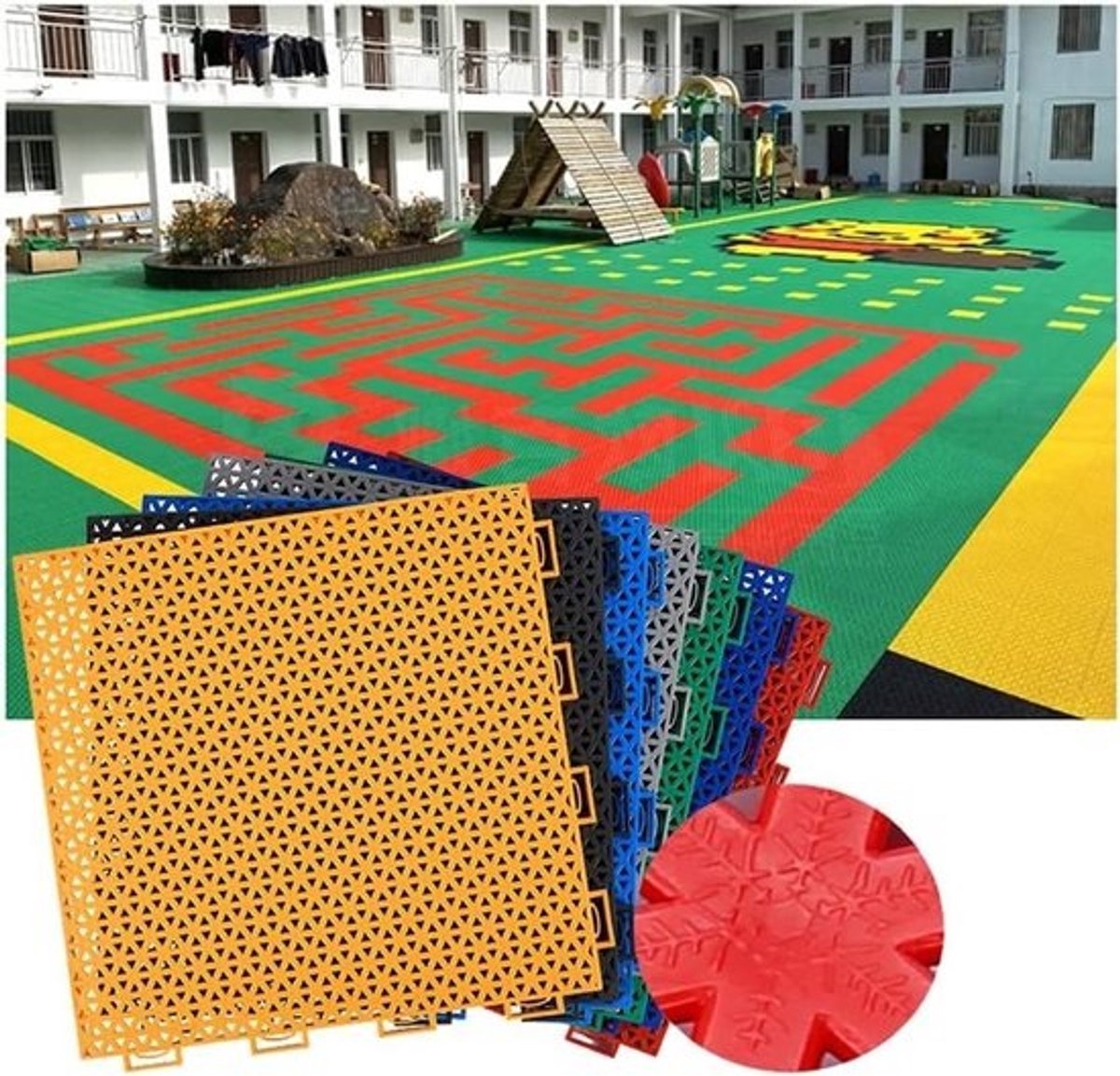 Modulaire Vloertegels - In elkaar grijpende tegels - Sportveld Aanleggen - Weerbestendig Ontwerp - 3048x3048cm - Groen