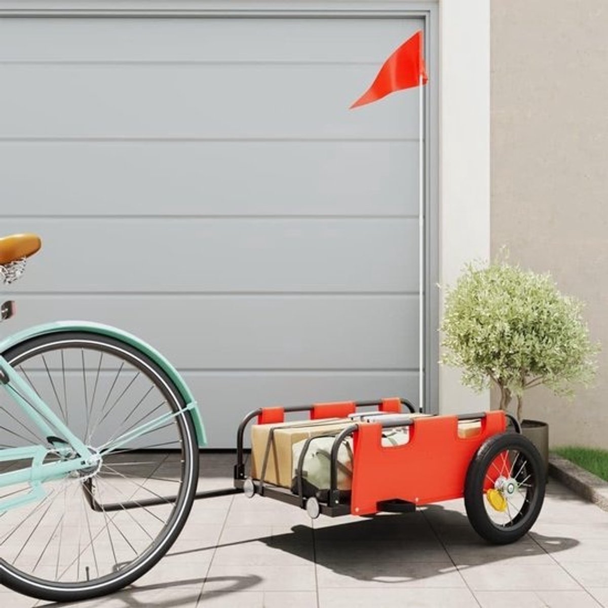 Fietskar - Fiets aanhanger - Transport van spullen - Robuuste ijzeren constructie - 122 x 53 x 33 cm - Oranje