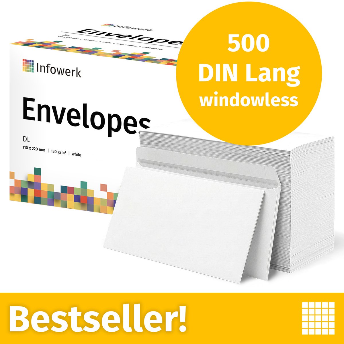 NIEUW: Infowerk Enveloppen zonder venster, DIN Lang, onbedrukt, 500 stuks