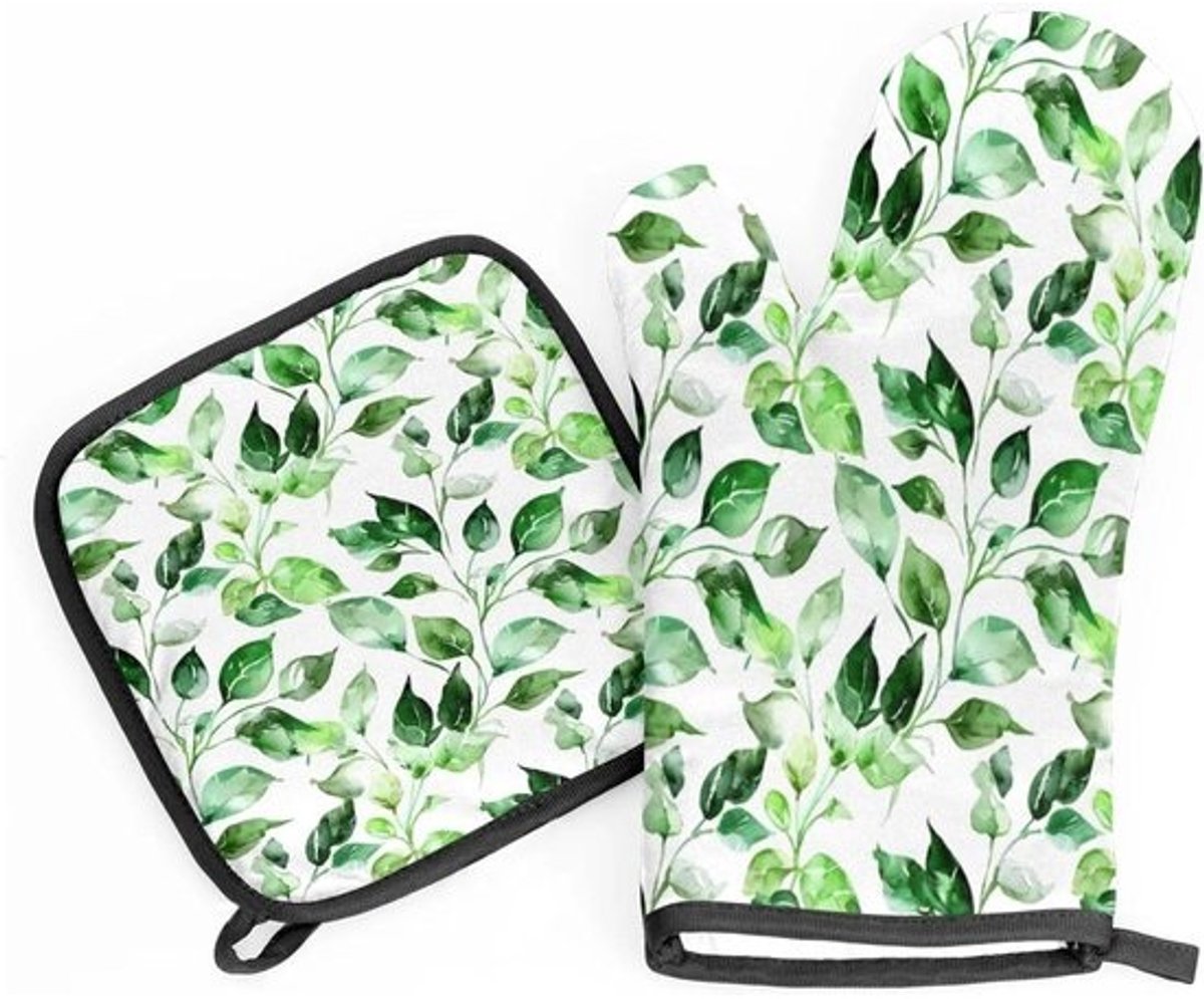 Ovenwanten en pannenlappen - Keukenhandschoenen hittebestendig - Veilig koken - Waterdicht polyester - 185 x 28 cm - Groen